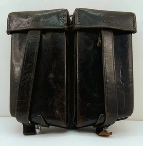 Vintage C. Riese West German Dual Magazine Pouch 1958 Black Leather Original - Picture 1 of 5