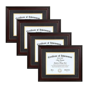 8.5 x 11 Diploma Frame Set of 4 Classic Mahogany with Black and Gold Double M... - Picture 1 of 6