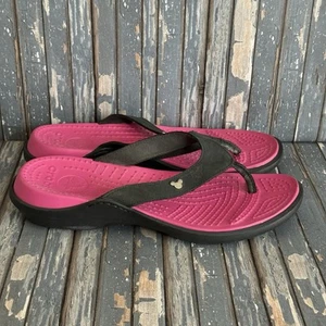 Disney Mickey Mouse Crocs Sandals Flip flops Woman’s Size 9 Pink And Black - Picture 1 of 9