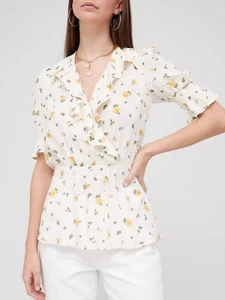 V by Very Ruffle Wickeltop weiß Blumenmuster Größe 18 UVP 25£ - Bild 1 von 4