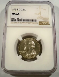 1954-D NGC MS66 WASHINGTON QUARTER SILVER NICE TONE NEAR THE RIM 25c MS 66 - Picture 1 of 3