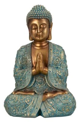 Buddha Figur groß 41,5cm türkis gold betende Hände Dekoration Figur Entspannung - Bild 1 von 3