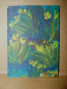ACEO Original ATC "Blooms"  Acrylic Abstract Fingertip Painting by NuoVo  - Picture 1 of 2