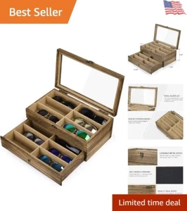Wood Sunglasses Organizer 12 Slots Display Box with Glass Top for Gift - Picture 1 of 10
