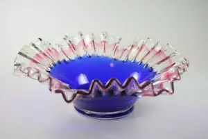 VINTAGE MID CENTURY LARGE BLUE ART GLASS BOWL - Picture 1 of 6
