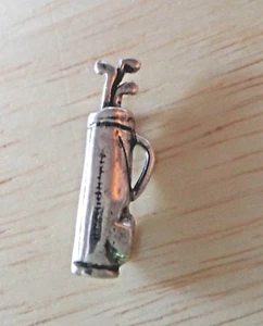 Sterling Silver 21x6mm Golf Bag with Clubs Charm concave back - Picture 1 of 4