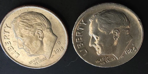 1984 P Roosevelt Dime Double Ear, D.D.O., D.D.R. &R.P.M. Uncirculated VERY RARE Cover