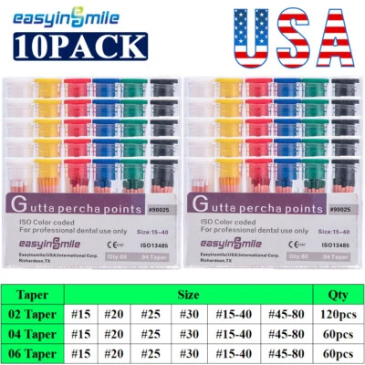 10Pack Endodontic Obturation Gutta Percha Points Taper 02/04/06 15-40# 60/120pcs - Image 1 of 4