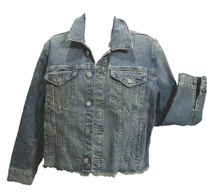 Vintage Distressed Short Jacket M Denim Frayed Hem Lucky Brand Western Look - Picture 1 of 17