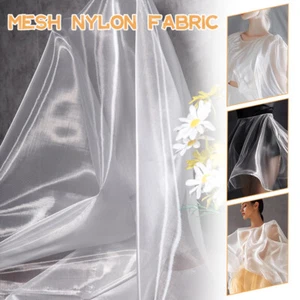 White Metallic Hard yarn Nylon Mesh Transparent Fabric Material 19.68*51.1in - Picture 1 of 13