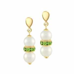 Kaleidoscope Peridot Green Crystal Shell Pearl Gold Tone Drop Pierced Earrings - Picture 1 of 2