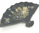 Vintage Hand Painted Vanity Tray Trinket Black Asian Fan Imperial Kiku '80 Style