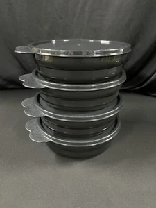 NEW Tupperware Microwave Safe Cereal Bowls & Seals - Black - Picture 1 of 7