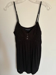 American Eagle Baby Doll Tank Top Size S Black Crochet Knit Y2K - Picture 1 of 8