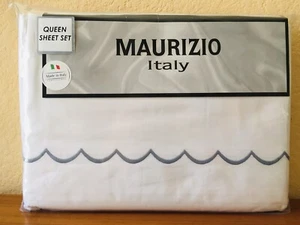 Maurizio Italy Queen Bettwäsche Set 100% Baumwolle weiß grau gewellte Stickerei NEU - Bild 1 von 8