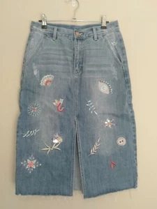 King Hat Blue Denim Embroidered Women's Jean Pencil Skirt Size 28 - Picture 1 of 11