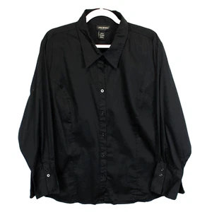 Lane Bryant Bluse mit Knopfleiste Damen 26 / 28 lang Faltenmanschettenärmel schwarz Büro - Bild 1 von 7