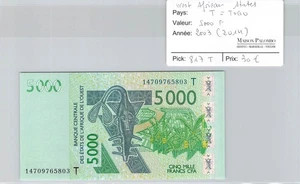 BILLET ETATS DE L'AFRIQUE DE L'OUEST - TOGO - 5000 Francs - 2003 - Imagen 1 de 2