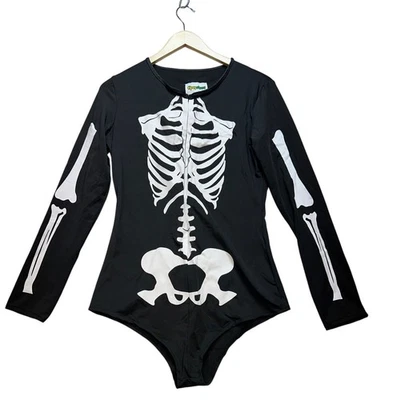 Tipsy Elves Skeleton Bodysuit Halloween Costume Size XL Black White Long Sleeve - Image 1 of 4