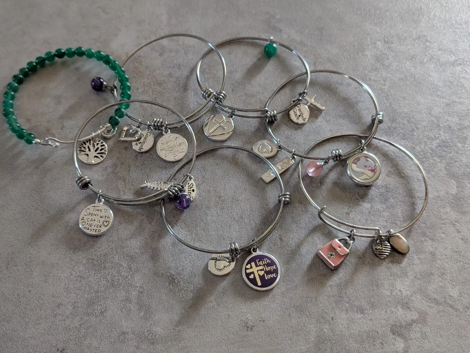 Colección de brazaletes Alex And Ani Footnotes de acero inoxidable con dije - ¡Tú eliges! Foto 1 de 1