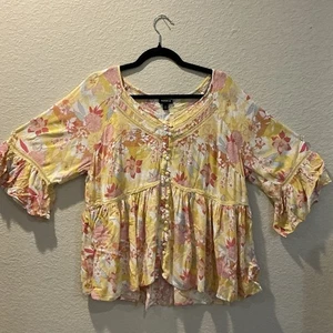 ๐ Torrid Baby Doll Smocked Floral Tunic Size 2X 100% Rayon Lightweight Flowy - Picture 1 of 6