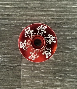 Dancing Bear Headset Stem Top Cap 1 1/8 Grateful Dead Red - Picture 1 of 2