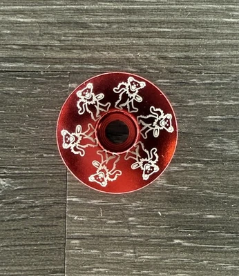 Dancing Bear Headset Stem Top Cap 1 1/8 Grateful Dead Red - Image 1 of 2