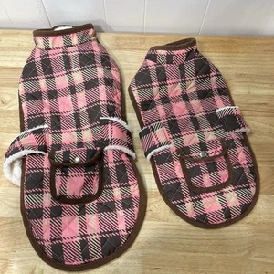 Matching Size Medium And Large Pink Plaid, Sherpa Lined Dog Jackets - Picture 1 of 17