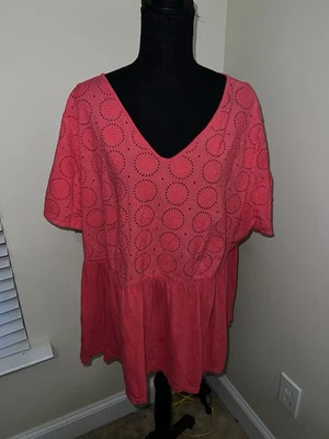 Babydoll Crown & Ivy Mujer Rosa Geométrico Círculo Encaje Costero S/S Playa 2X Foto 1 de 4