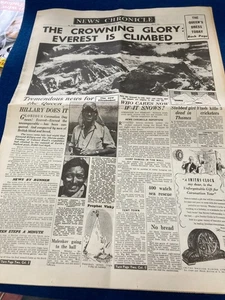 EVEREST  1980S REPRINT OF   NEWSPAPER 1953  LARGE FORMAT  + CORONATION NEWS - Picture 1 of 12