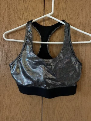 Sujetador deportivo Zyia para mujer grande plateado negro metálico discoteca lujo pulóver acolchado M Foto 1 de 4