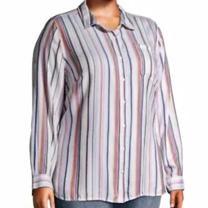 NWT Terra & Sky Womens 2X Plus Button Down Shirt Long Sleeve Relaxed Fit Pocket - Picture 1 of 14