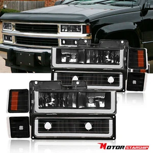 Black LED DRL Headlights for 1994-98 Chevrolet Silverado C10 C/K 1500 2500 3500 - Picture 1 of 11