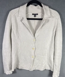 Chaqueta Eileen Fisher Algodón Metálico Hueso Tejido Muesca Cuello Cremallera Manga Talla Pequeña - Imagen 1 de 7