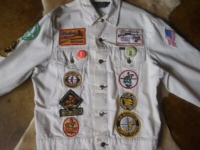 JAQUETA JEANS BRANCA MAVERICK Blue Bell feita nos anos 1940-70 NRA Patches item de colecionador! - Imagem 1 de 4