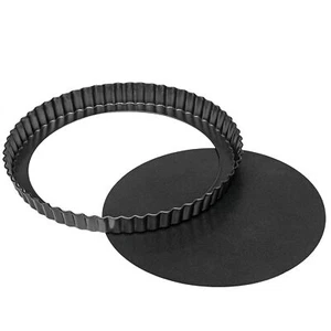 9" Carbon Steel Tart Pan Removable Bottom Non-Stick Fluted Quiche 9.5" Top - Picture 1 of 6