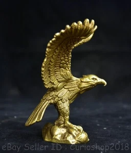 4.8" Chinese Pure Yellow Copper Dynasty Animal Eagle Bird Statue Sculpture - Picture 1 of 6