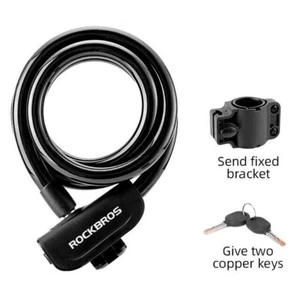 ROCKBROS Bike Lock Portable 14.4mm*45" Anti Theft 2keys Black Bicycle Cable Lock - Picture 1 of 6