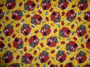 Cotton 1 yd.14"+(2)26"x8" remnants Yellow /Dog Houses Red - Picture 1 of 3
