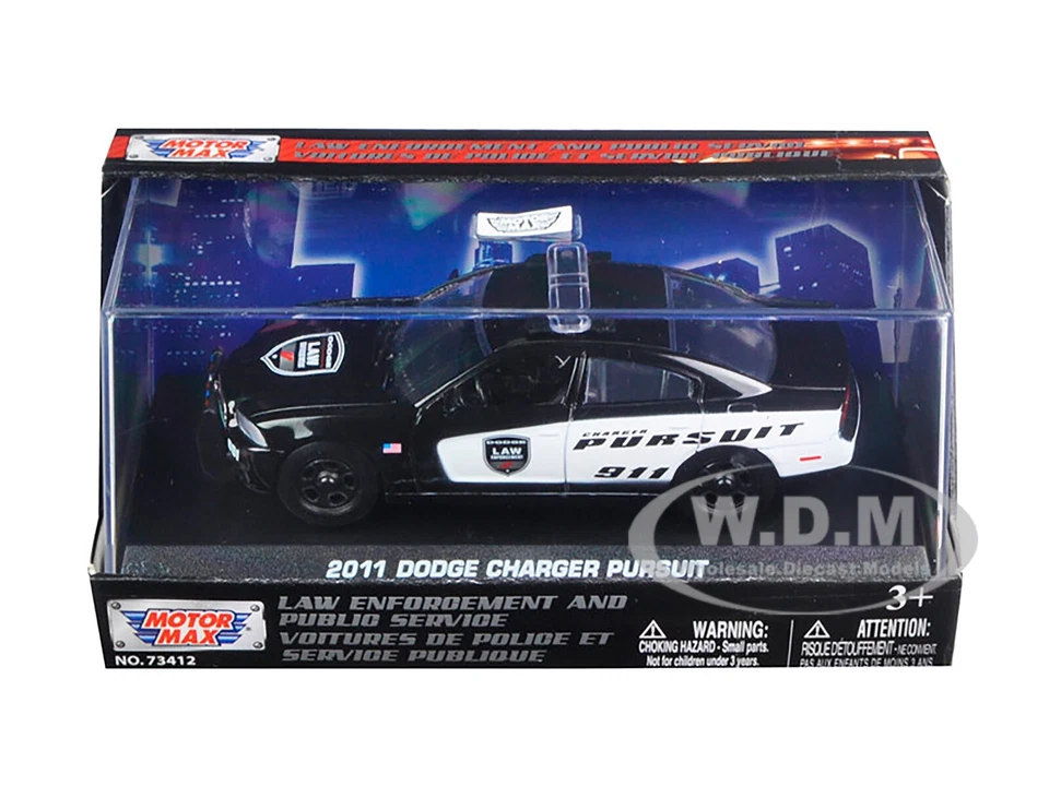 2011 DODGE CHARGER PURSUIT BLACK & WHITE 1/43 DIECAST CAR MOTORMAX 79463 - Image 1 of 1