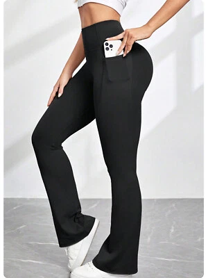 Pantalones de yoga para mujer Bootcut largos bootleg control de barriga pantalones acampanados con bolsillos Foto 1 de 4