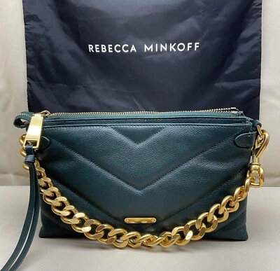 Nuevo Bolso Bandolera REBECCA MINKOFF Edie Maxi Cuero Verde Esmeralda $398 Foto 1 de 4