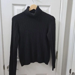 Vintage J.Crew Rollkragen Pullover S schwarz Zopfmuster Merinowollmischung klassisch kuschelig - Bild 1 von 8