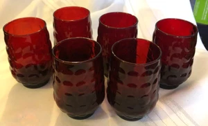 6 Anchor Hocking Ruby Red Bubble 4 1/2" Drinking Glasses - Picture 1 of 4
