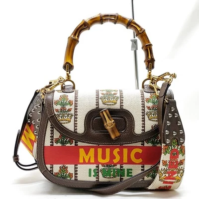 NO TARIFF Gucci Hand Bag Bamboo White Canvas 2282145 - Image 1 of 4
