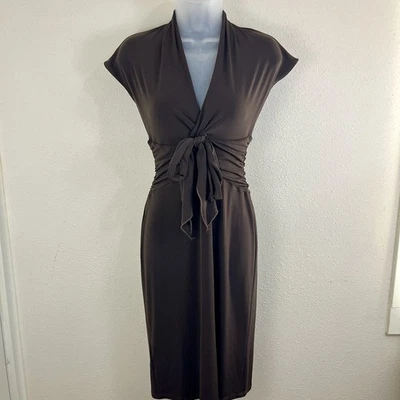 Max & Cleo Y2K Vintage Tie Front Ruched Stretch Dress Size XS Chocolate Brown - Image 1 of 4