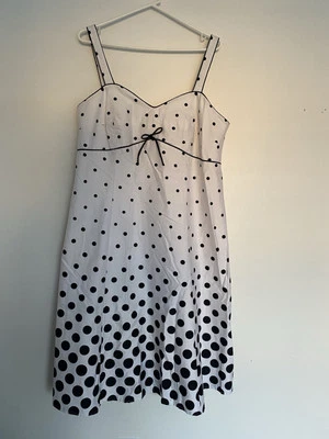 R & K Polka Dot Sun Dress 16W Black White Romantic Paris Preppy Coastal Party - Image 1 of 4