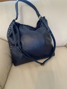 Reversible Soft Slouchy Faux FurShoulder Bag Grey/Navy Shopper Tote Bag - Picture 1 of 11