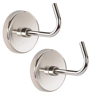 Magnetic Hooks, 8 Lbs Capacity, Heavy Duty Chrome Plated Magnetic Hook 2 Pack - Picture 1 of 8