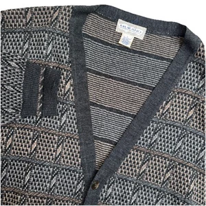 Vintage Murano Cardigan Men’s Grandpa Sweater V-neck 5 Button Large Gray/Tan/Brn - Picture 1 of 6